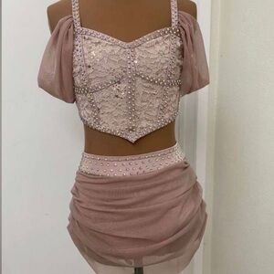 Pink Lace Off-Shoulder Dress with Rhinestones
